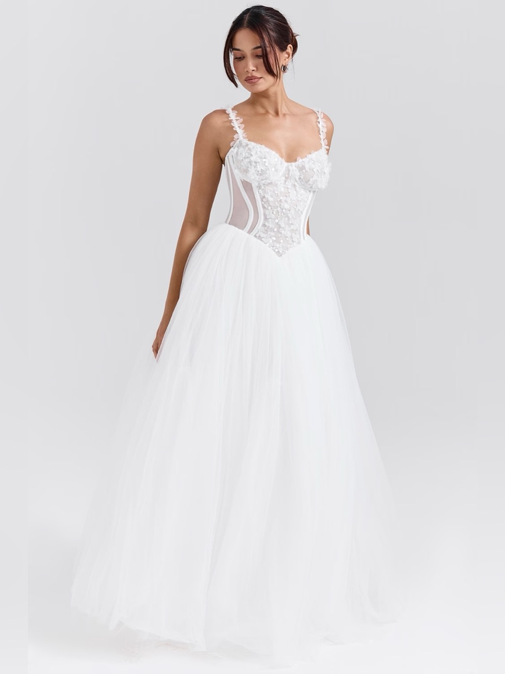 HOUSE OF CB 'Nathalie' White Floral Lace Tulle Bridal Gown NWOT - Picture 2 of 10